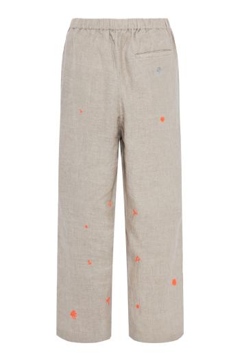 Flowers embroidered handloom linen pants 