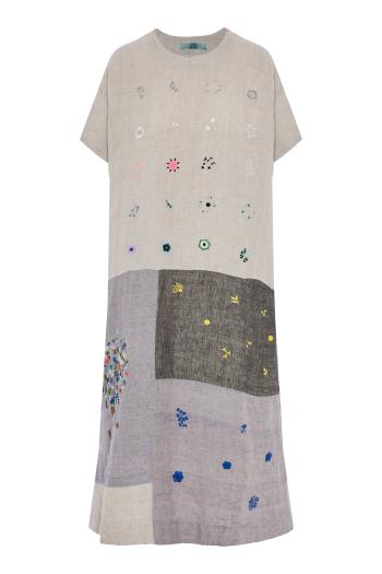 Repair embellished handloom linen midi dress 