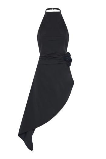 High neck asymmetrical cotton-poplin mini dress 