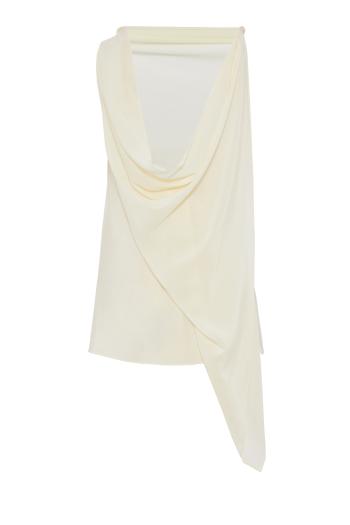 Asymmetric draped silk top