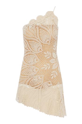 Lace crochet one shoulder dress in cream