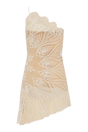 Lace crochet one shoulder dress in cream