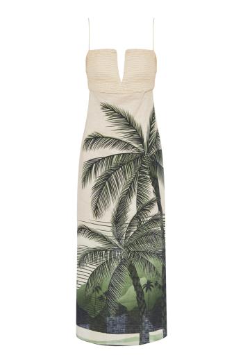 Antiqua embroidered linen midi dress 