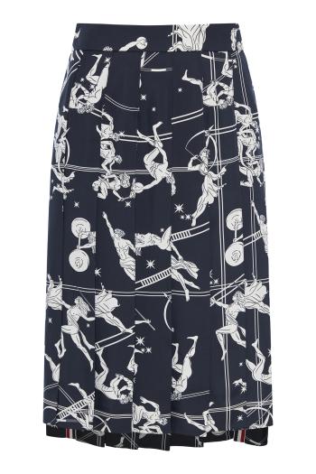 Pleated printed silk midi skirt 