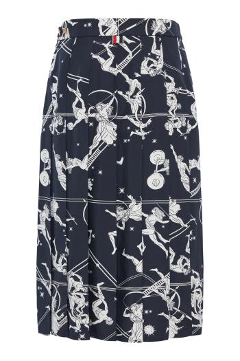 Pleated printed silk midi skirt 