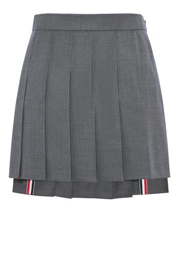 Plain pleated wool mini skirt 