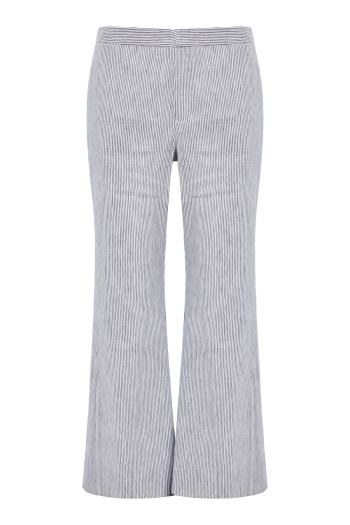 Ticking Stripe Linen-Cotton Low-Rise Crop Flare Trouser