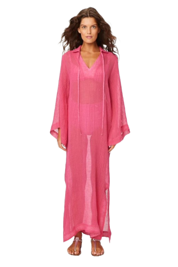 Linen-blend gauze kaftan