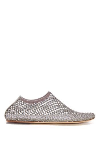 Minette crystal-embellished textile flats 