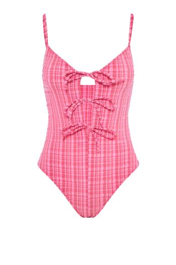 Tie-front striped seersucker swimsuit