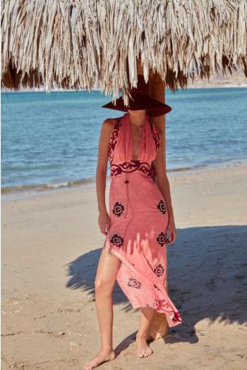 Energetic printed linen midi dress 