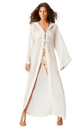 Sorrento linen-blend gauze hooded coverup 