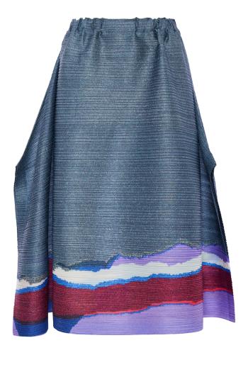 Printed plissé crepe midi skirt