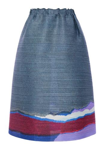 Printed plissé crepe midi skirt