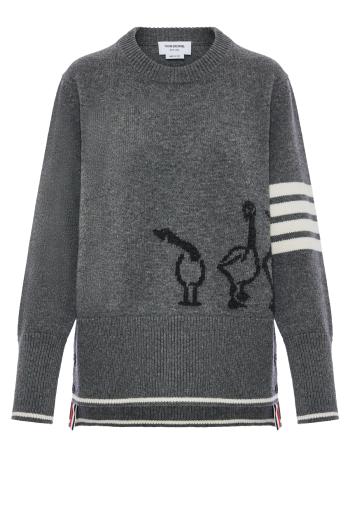 Fine merino intarsia geese 4-bar pullover