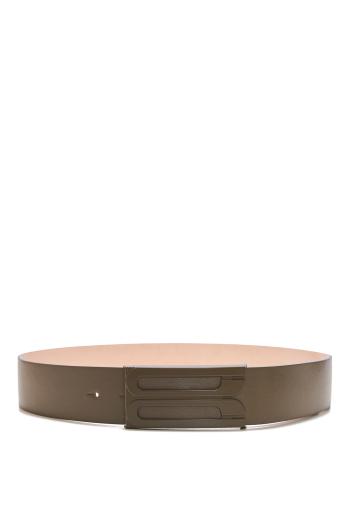Tonal Jumbo Frame Belt In Dark Khaki Smooth Leather