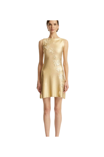 Metallic lace-embroidered mini dress 