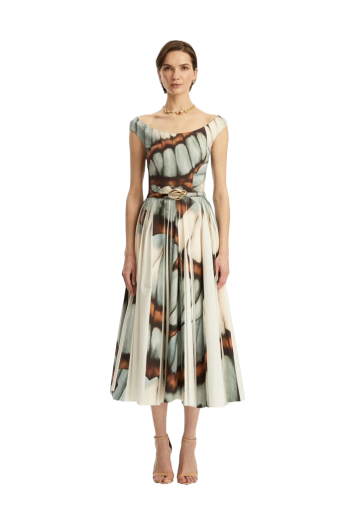 Abstract Butterfly cotton-blend midi dress 