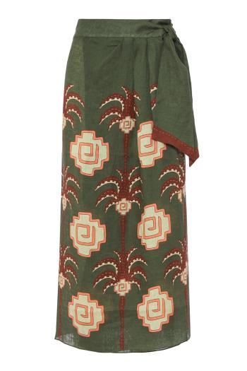 Amazon Echoes embroidered linen midi skirt 
