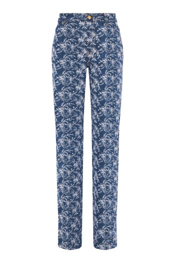 Chinoiserie embroidered blue denim trousers