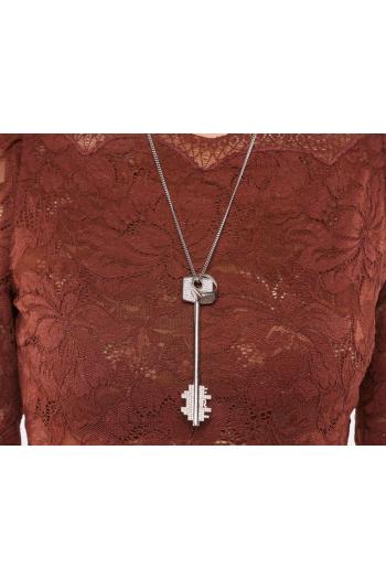 Key embellished silver-tone necklace