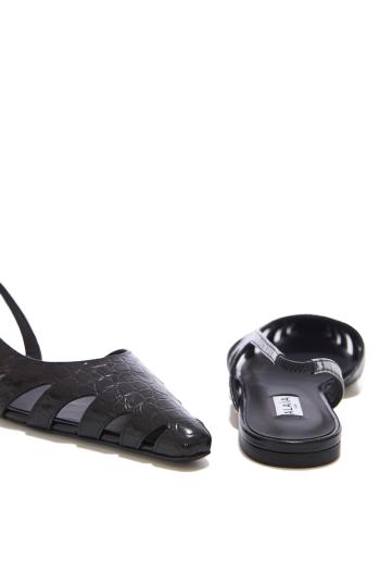 Embossed croc-leather slingback flats 