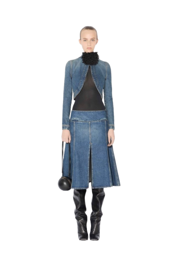 Slit denim midi skirt 