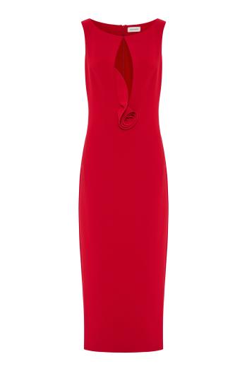 Floral appliquéd keyhol wool-gabardine midi dress