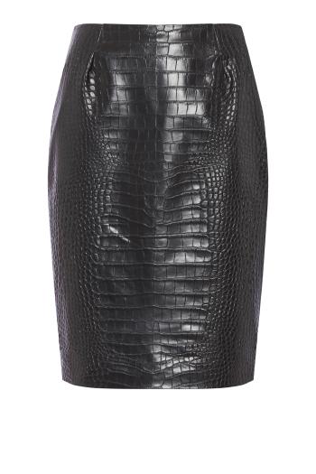 Embossed faux croc-leather midi skirt 