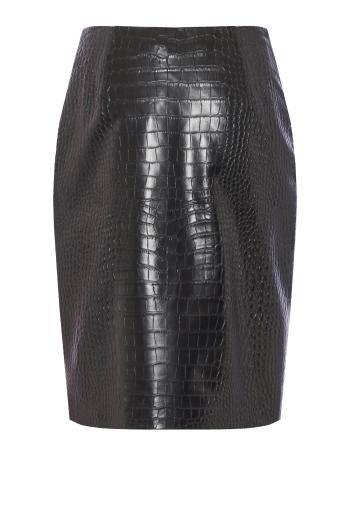 Embossed faux croc-leather midi skirt 