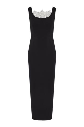 Lace-trimmed wool midi dress 