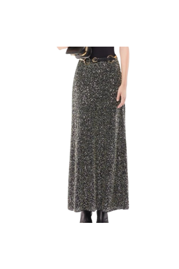 Midi embroidered crepe midi skirt with sequin and glass beads.
