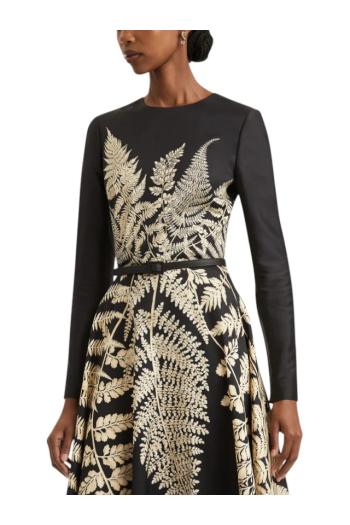 Fern embroidered cotton and silk midi dress 