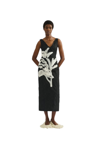 Embroidered crepe midi dress 
