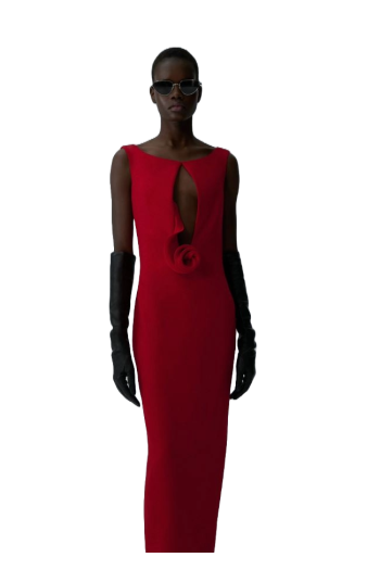 Appliquéd wool-gabardine midi dress