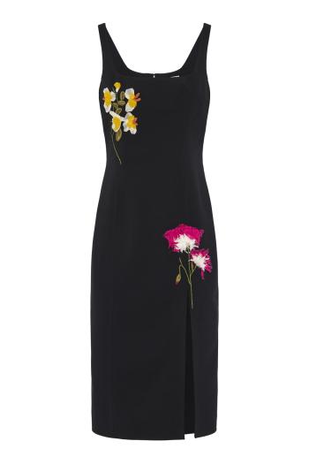 Embroidered crepe midi dress 