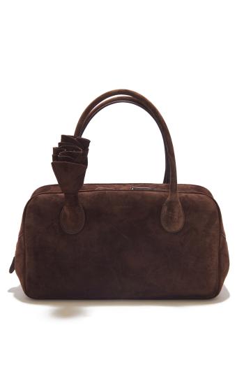 Brigitte top handle bag  in brown suede and silver 