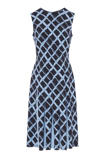 Pleated printed wool midi dress 