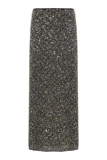 Midi embroidered crepe midi skirt with sequin and glass beads.