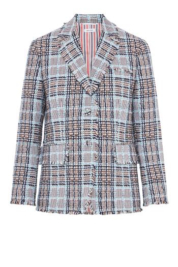 Frayed plaid check Summer tweed jacket 