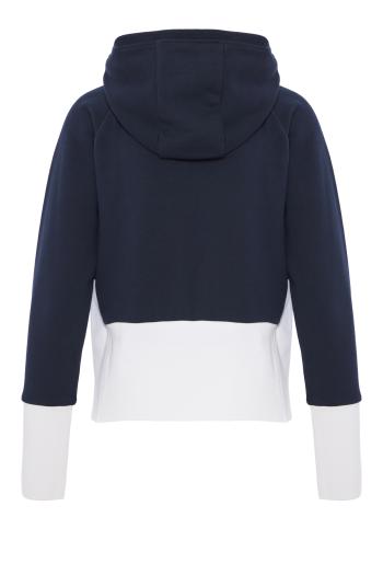 Color-block cotton zipped hooded cardigan
