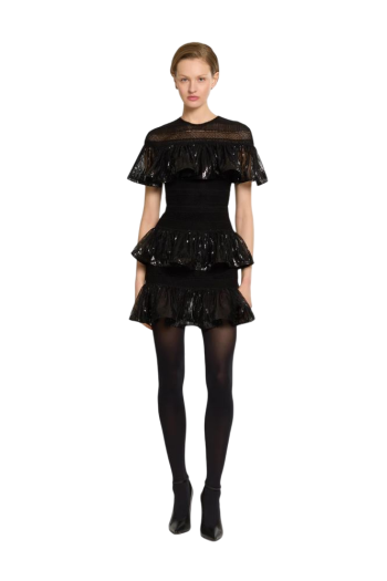 Ruffled macramé and sequined mini dress