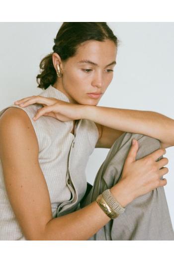 Zenith embellished brass and leather cuff