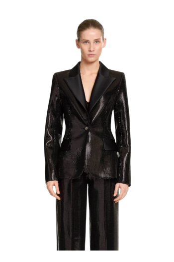 Satin-trimmed sequined blazer 