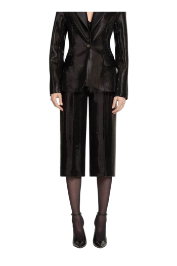 Cropped sequinned satin pants