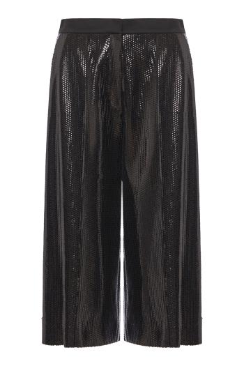 Sequin and Satin Cropped Pants in Black
