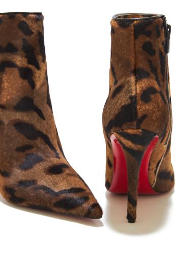 100 mm Low boots - 'Bengali' printed hairy calf leather and kid leather - Brown 
