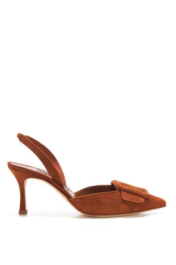 Maysli Brown Suede Buckle Detail Slingback 70 Pumps
