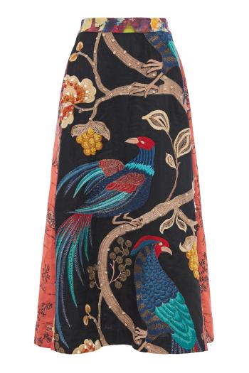 ONE-OF-A-KIND- Embroidered cotton midi skirt 