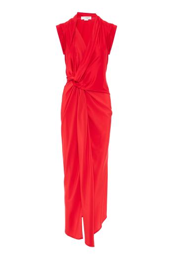 Twist In Cardinal Red silk midi dress 
